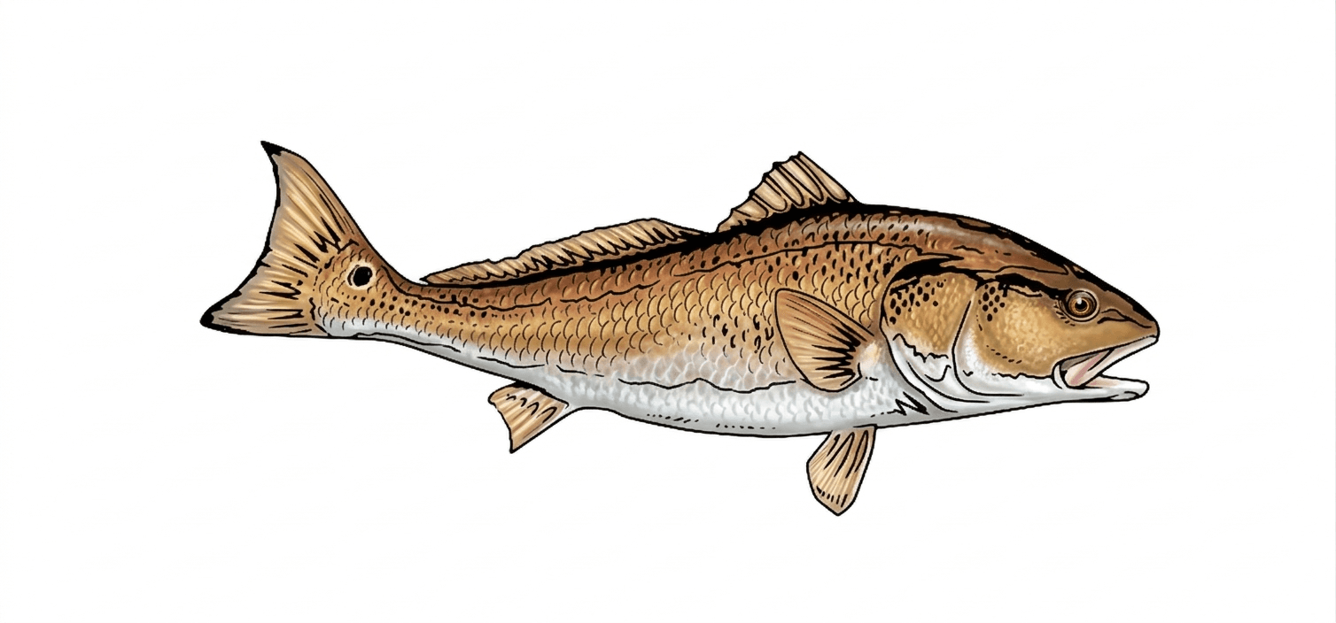 Redfish - Sciaenops ocellatus - tournament gamefish illustration