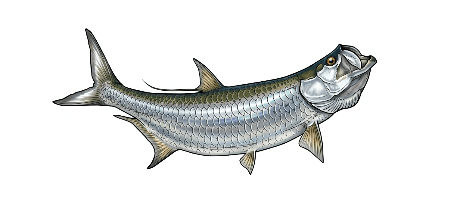 Tarpon - Megalops atlanticus - tournament gamefish illustration